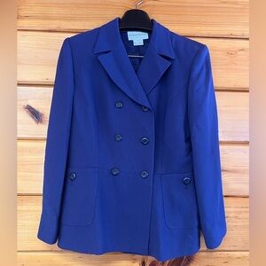 Evan-Picone 2 Pc Skirt Suit Women's 14 Double Breast Jacket Blue Business
